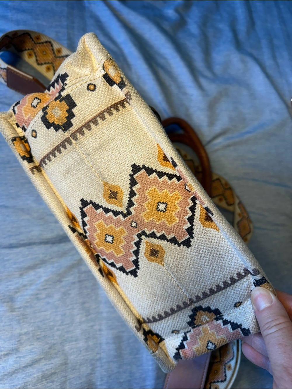 Wrangler Aztec Canvas Crossbody Top Handle WesternPurse Zip Top Detachable Strap - Picture 11 of 14
